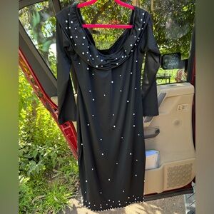 Elegant Black Dress with Pearl Accents